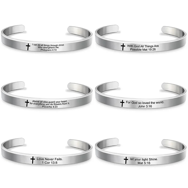 EYJ Stainless Steel Bible Verse Cuff Bracelet